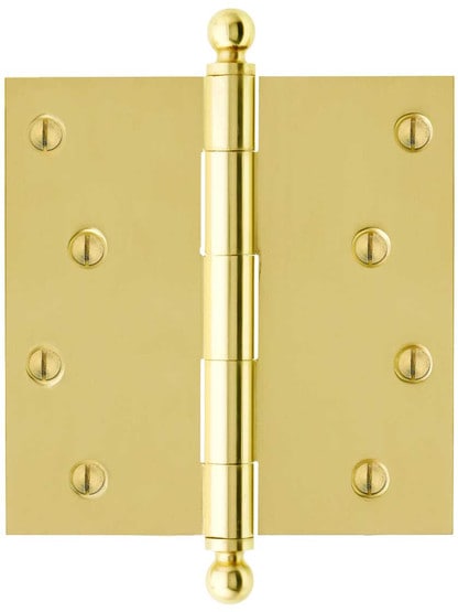 4 1/2 inch Solid Brass Door Hinge With Ball Finials in Polished Brass Finish.